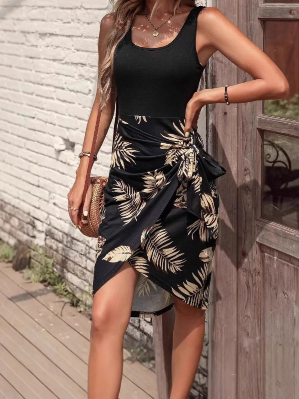 Tropical Print Scoop Neck Tank Dress, image 2