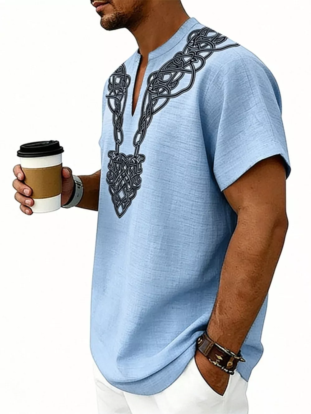 Men's Full Size Notched Printed Short Sleeve Blouse Plus Size, image 11