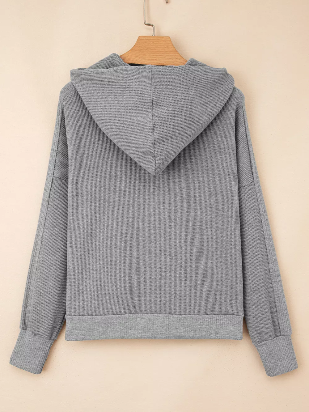 Waffle Splicing Zip Up Front Button Hooded Jacket, image 10