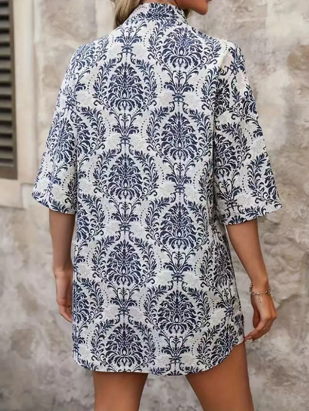 Printed Open Front Cardigan and Shorts Set, image 13
