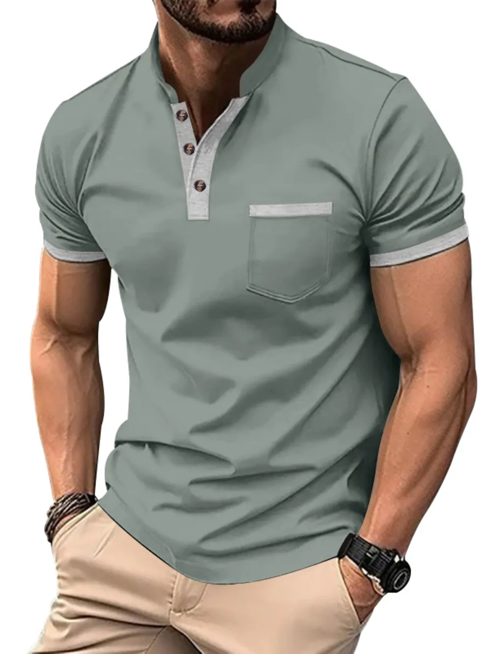 Men's Full Size Button Detail Short Sleeve Top Plus Size, image 2