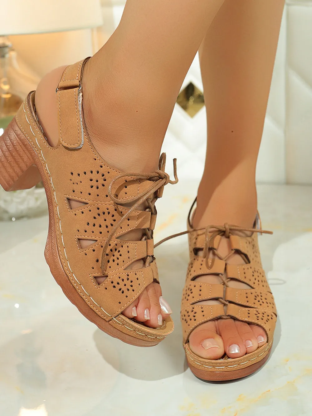 Lace-Up Block Heel Sandals, image 4