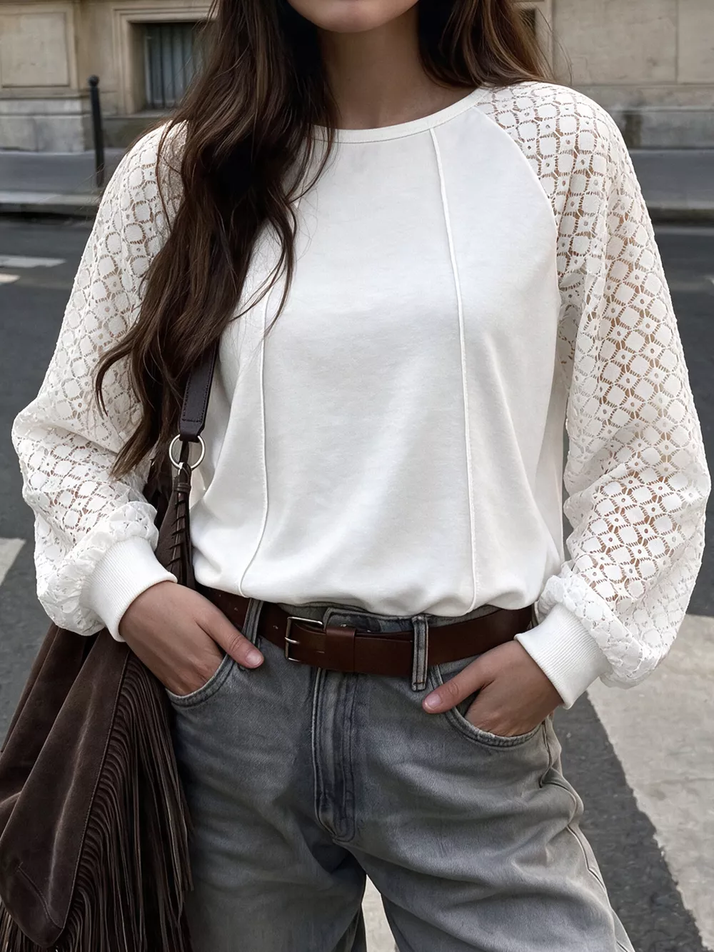 Lace Raglan Sleeve Sweatshirt, image 2