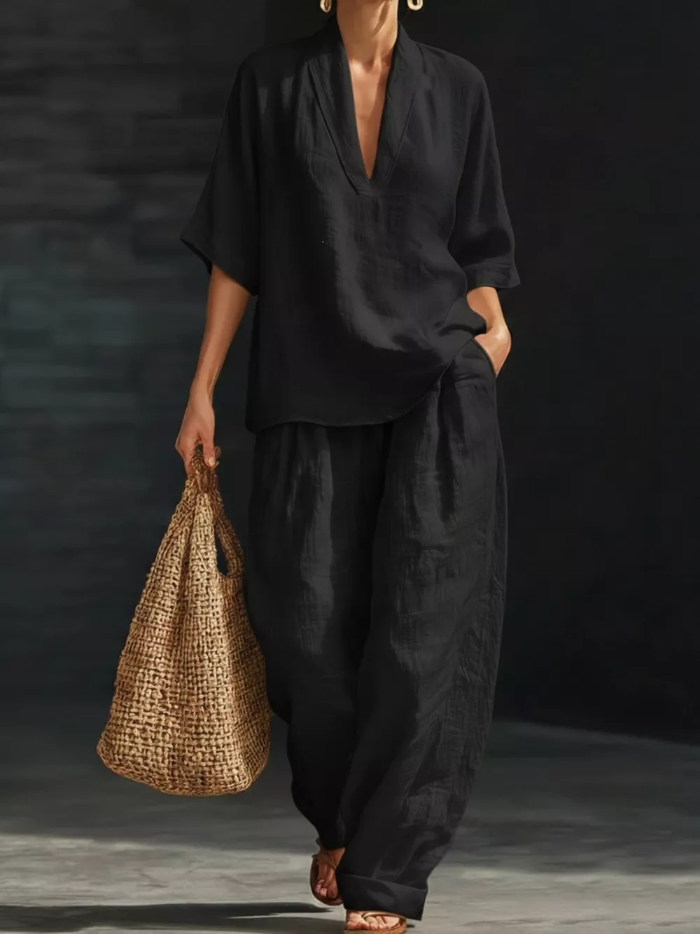 Full Size Half Sleeve Top and Wide Leg Pants Set Plus Size, image 6