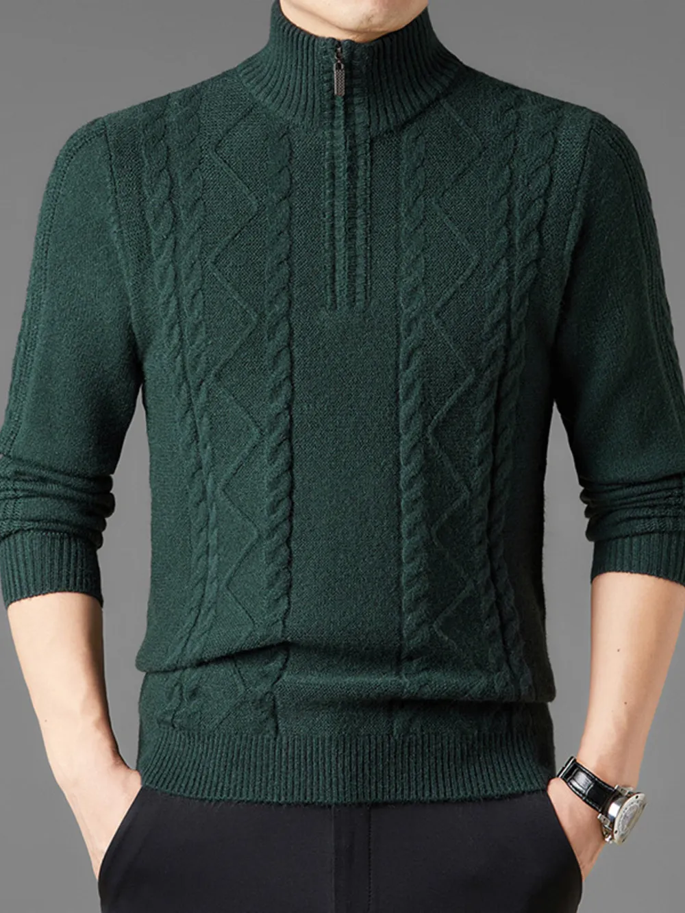 Men's Plus Size Cable Knit Quarter-Zip Sweater, image 3