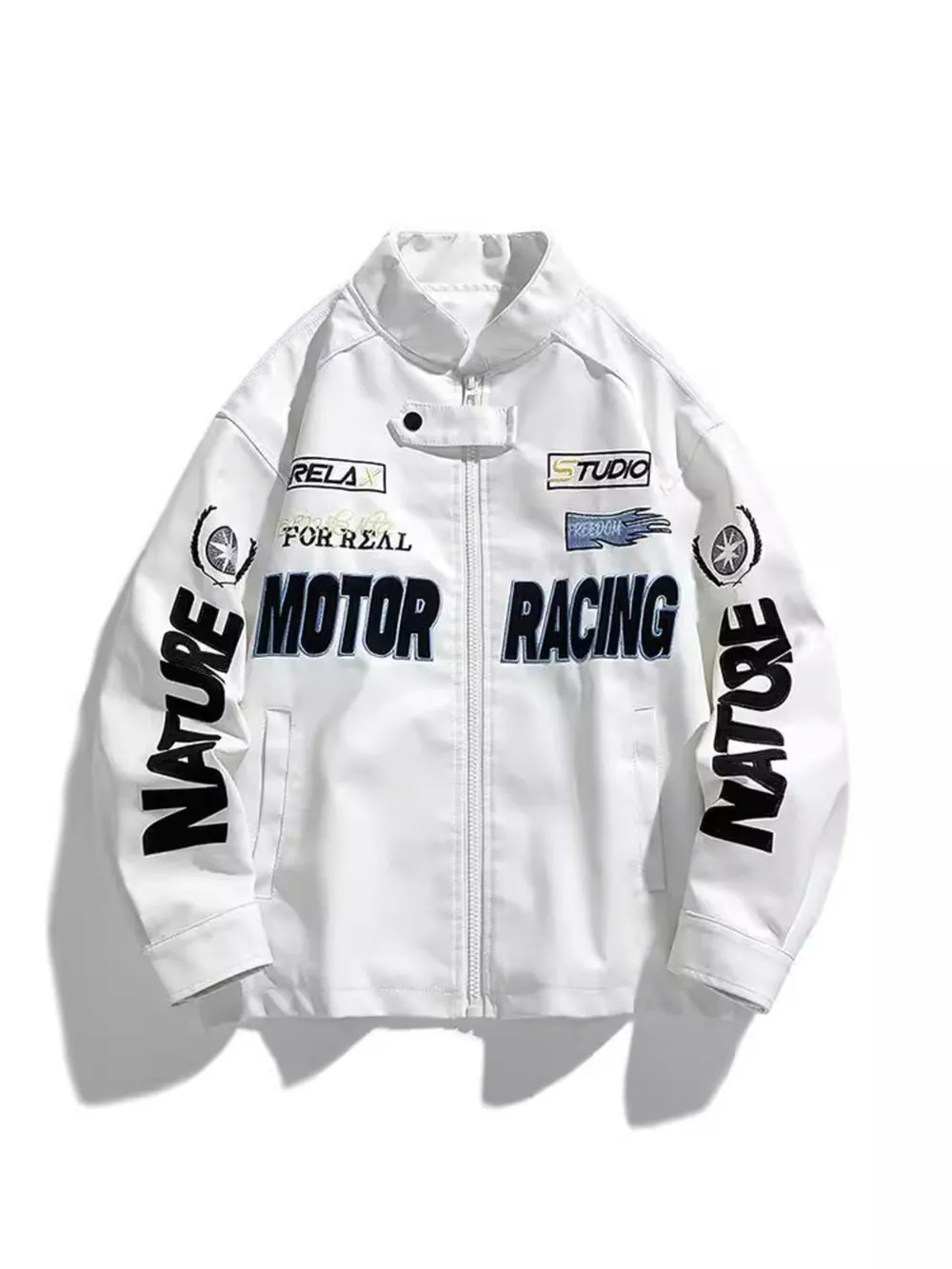Men's Plus Size Zip Up Motor Racing Leather Jacket, image 3