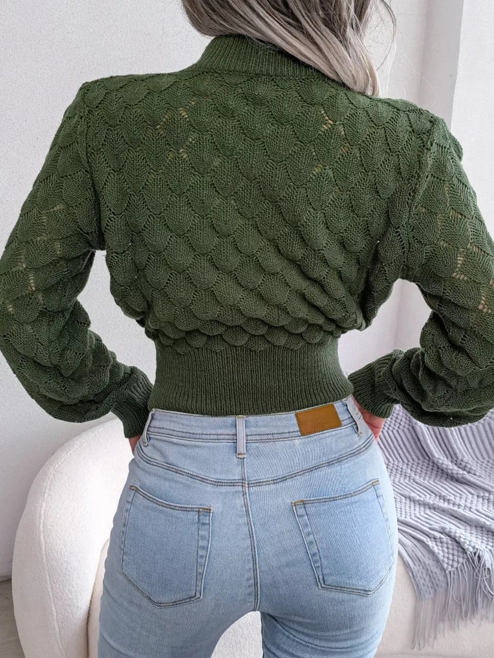 Mock Neck Textured Cropped Sweater, image 17