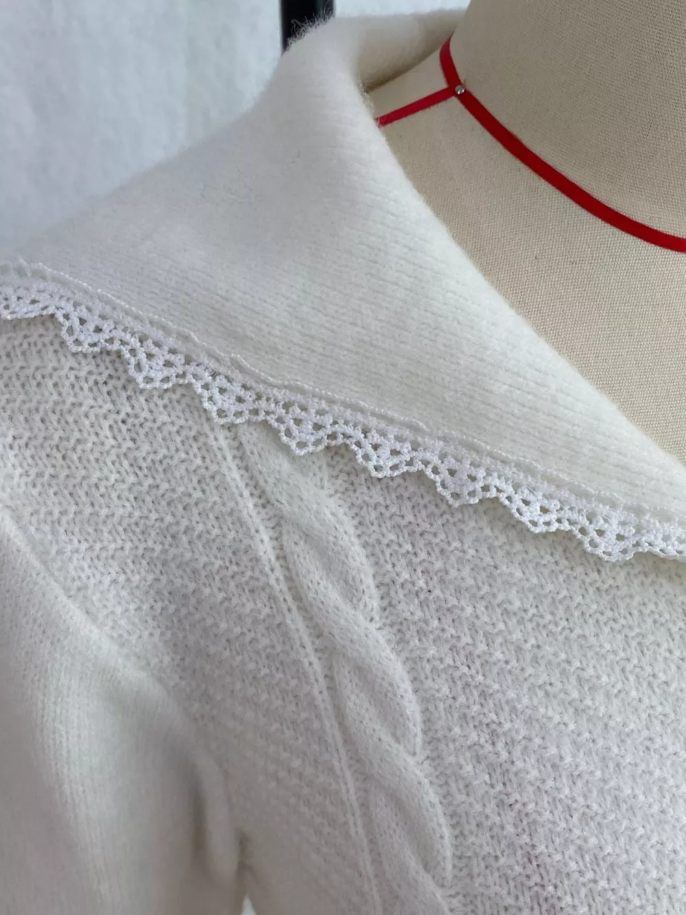 Cable-Knit Cardigan with Lace Trim, image 16