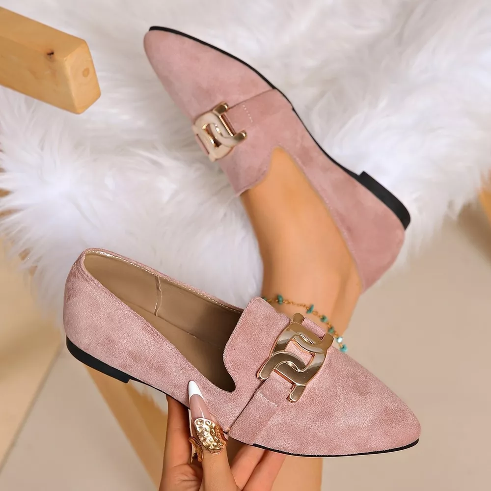 Pointed-Toe Suede Loafers with Metallic Chain Detail, image 10