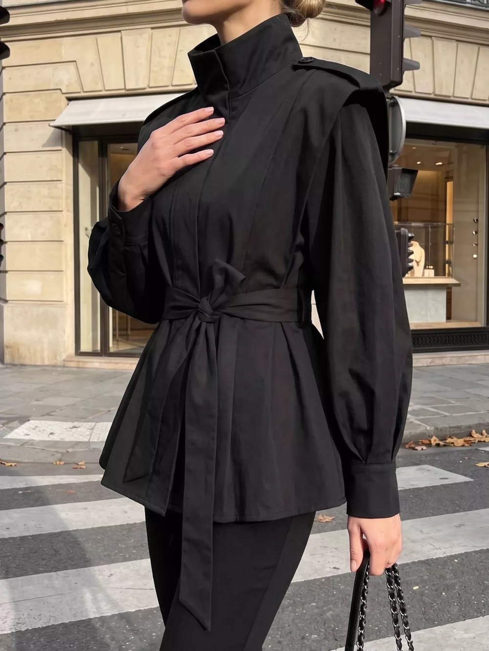 Stand-Collar Belted Outerwear, image 3