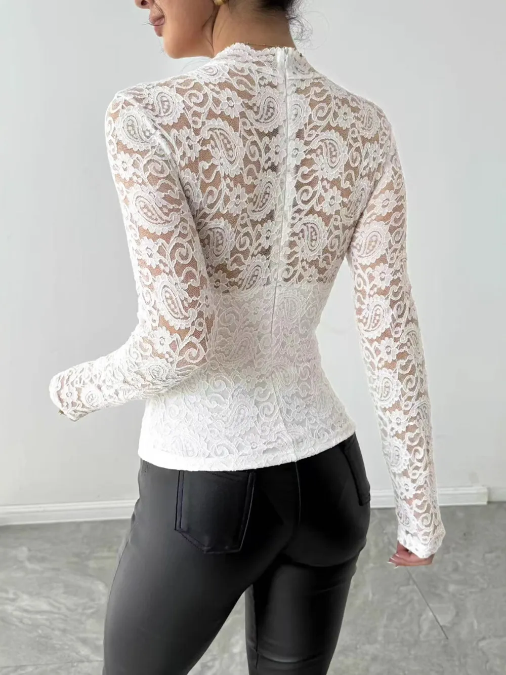 Zip Back Long Sleeve Lace Top, image 2