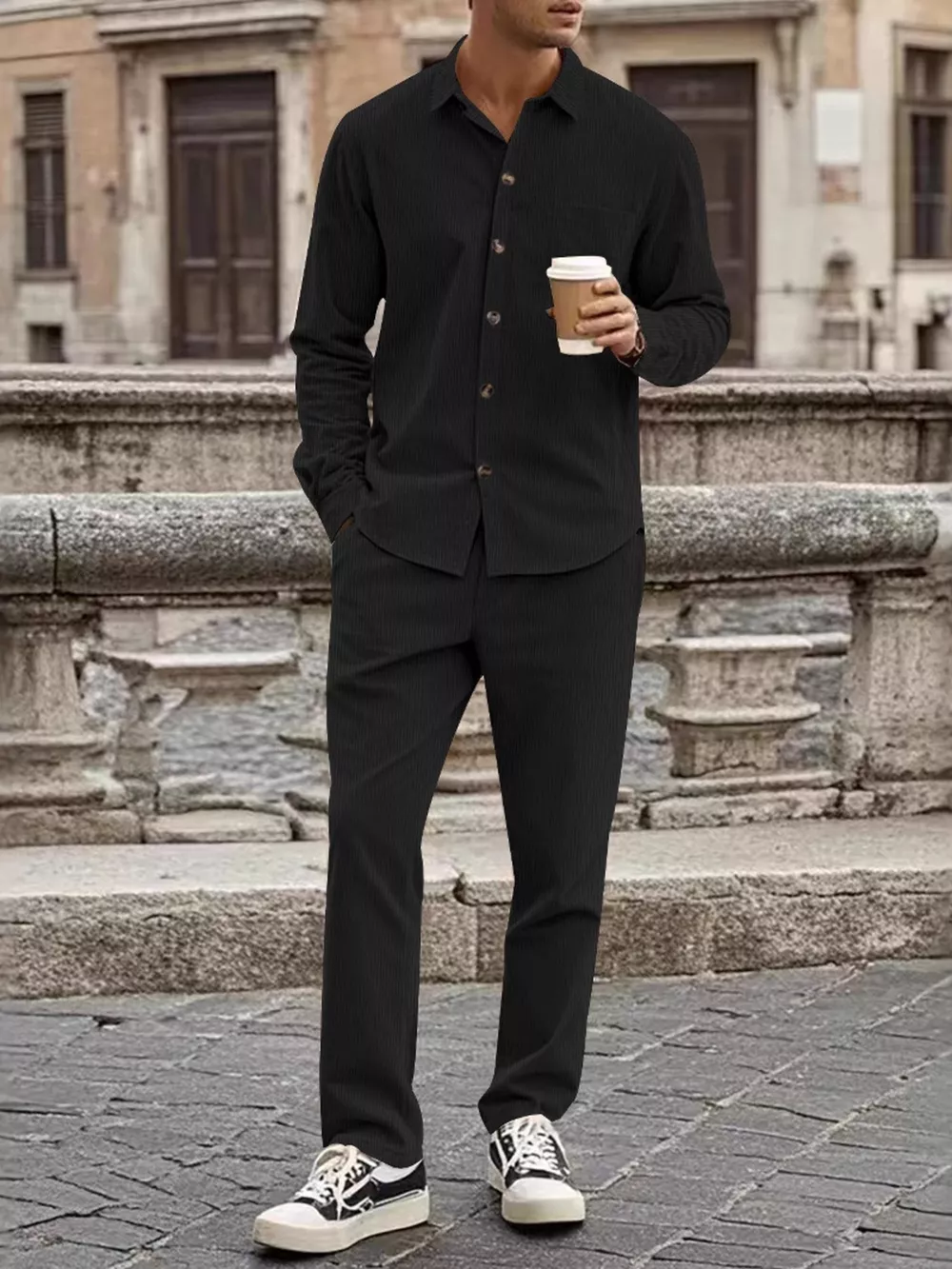 Men's Full Size Button Up Long Sleeve Shirt and Pants Set Plus Size, image 8
