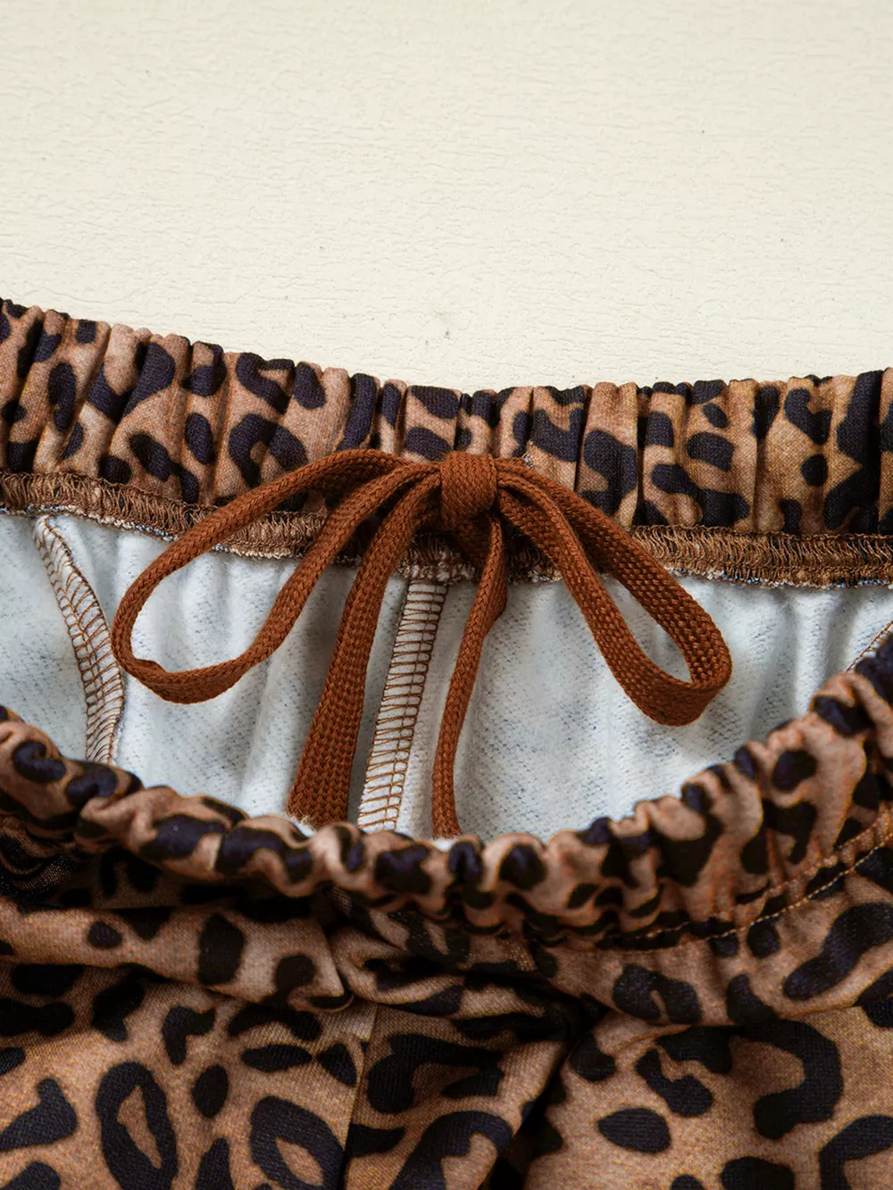 Leopard Print Contrast Trim Long Sleeve Top and Pants Set, image 10