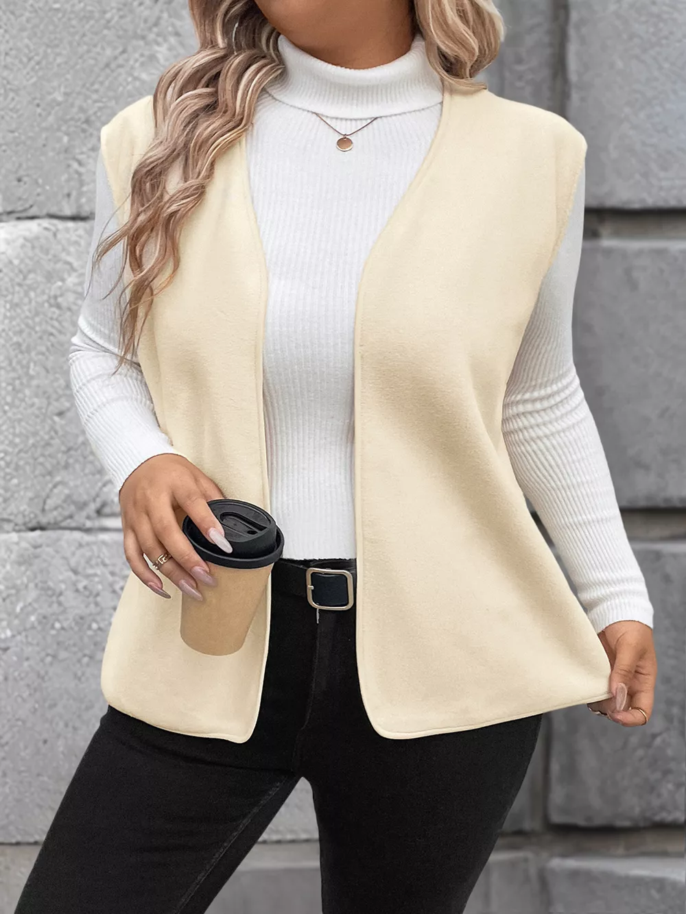 Full Size Open Front Vest Coat Plus Size, image 8