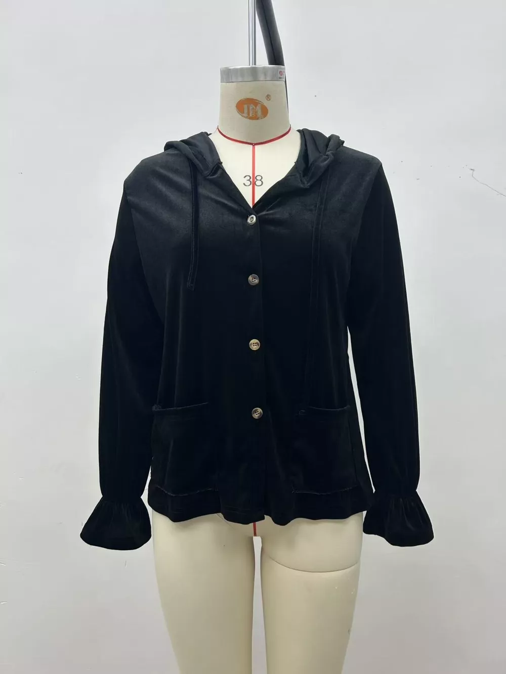 Full Size Velvet Button-Down Hooded Outerwear Plus Size, image 11