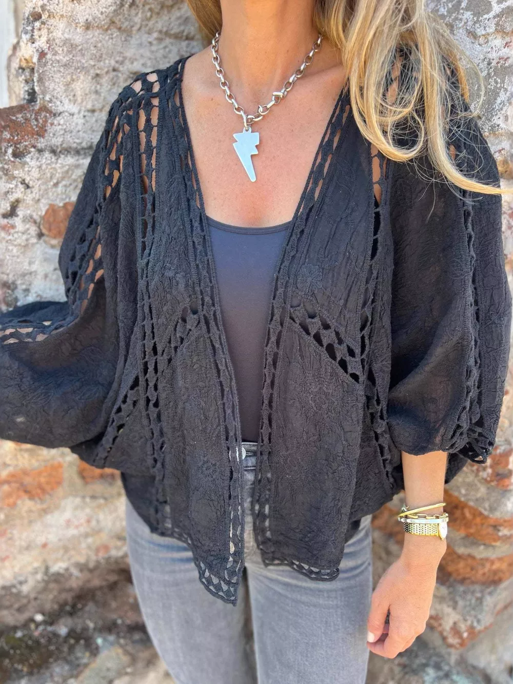 Full Size Embroidered Open Front Cardigan Plus Size, image 5