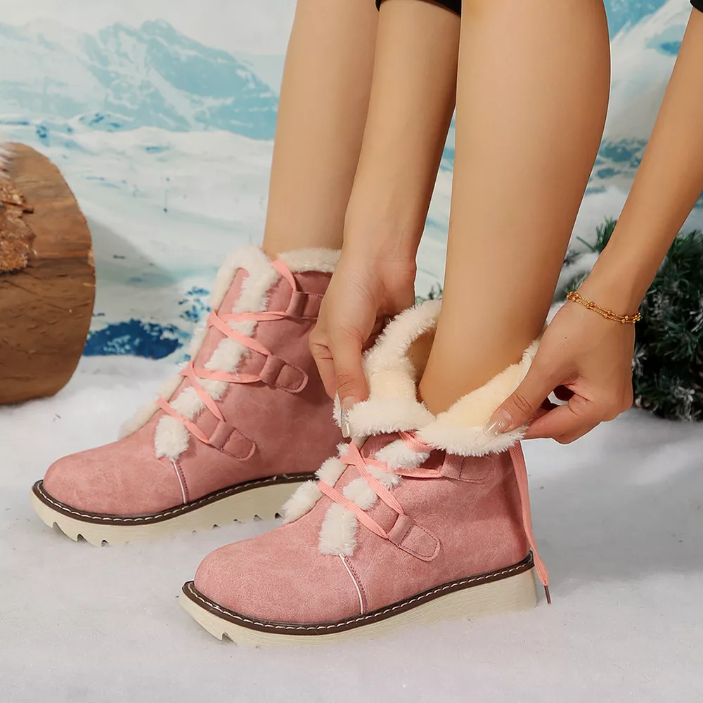 Fuzzy Trim Lace-Up Boots, image 5