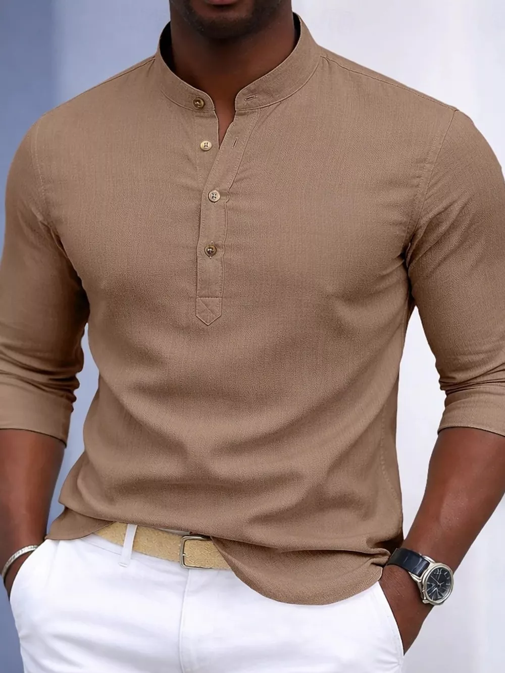 Men's Full Size Button Detail Slim Fit Shirt Plus Size, image 4