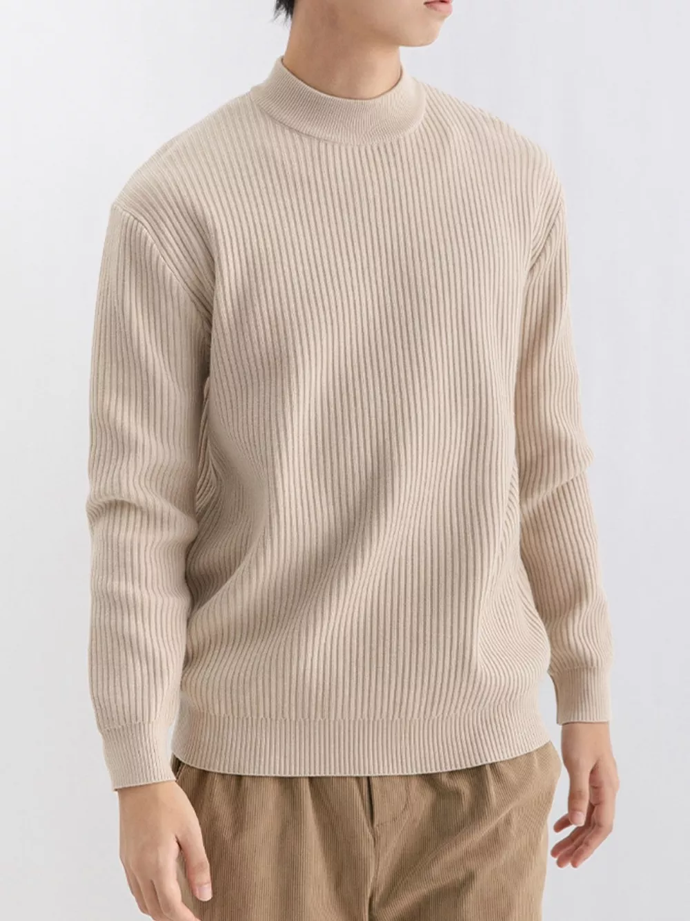 Men's Plus Size Ribbed Mock Neck Sweater, image 2