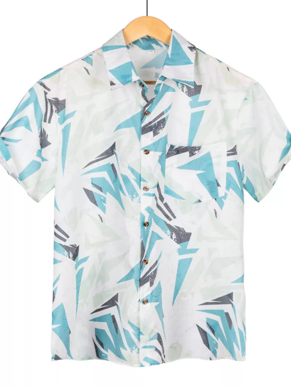 Men's Full Size Short Sleeve Geometric Print Casual Button-Down Shirt Plus Size, image 2