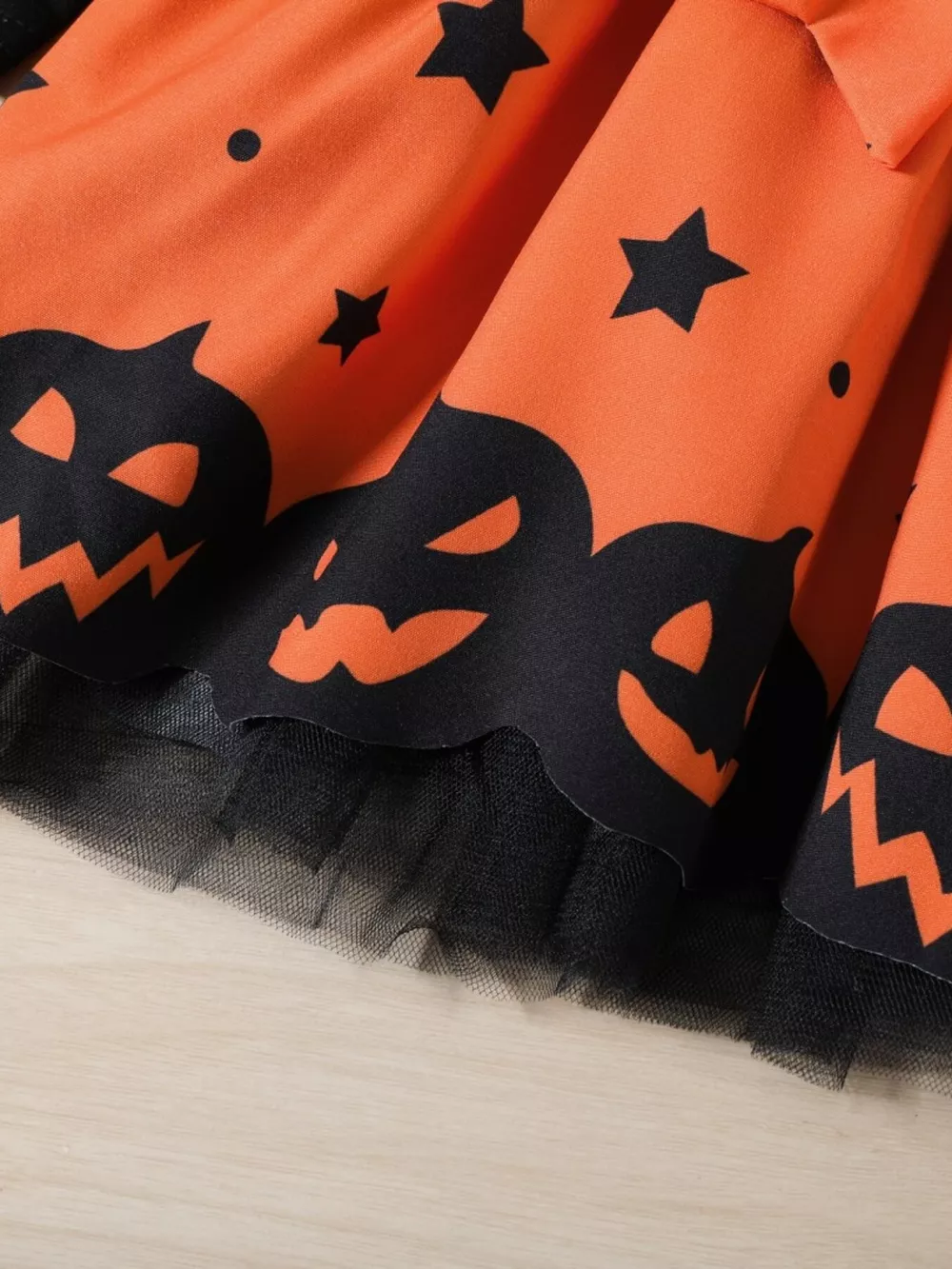 Children's Halloween Pumpkin Print Bowknot Long Sleeve Dress, image 4