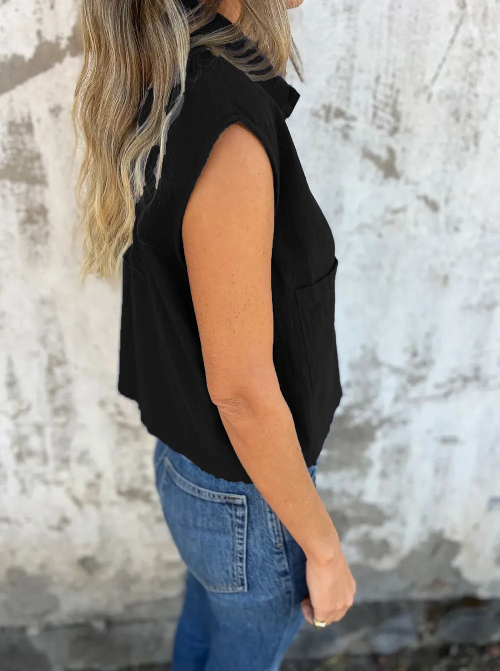 Full Size Button Down Cap Sleeve Linen Shirt Plus Size, image 7