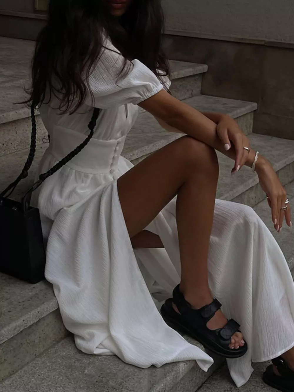 Slit Puff Sleeve Maxi Dress, image 3