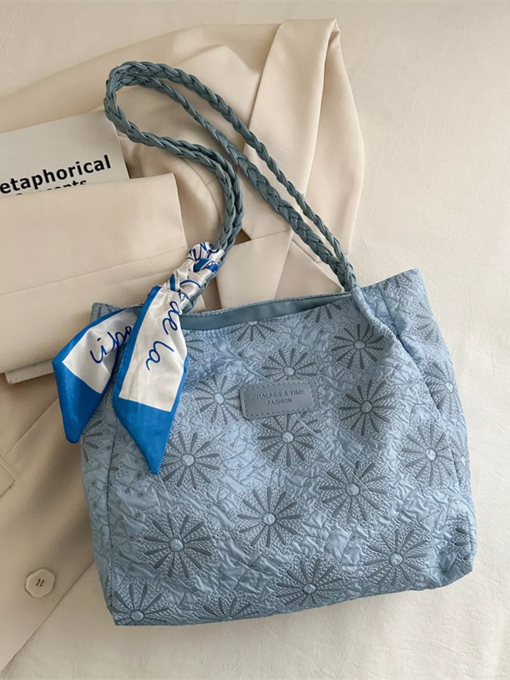 Braided Handle Tote Bag, image 2