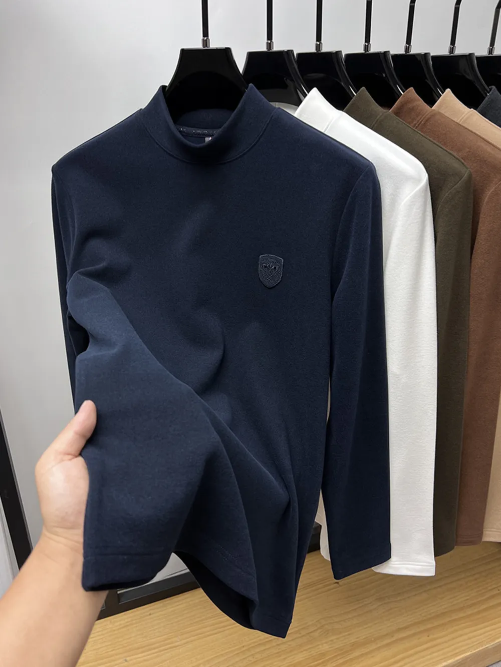 Men's Plus Size Mock Neck Long Sleeve T-Shirt, image 2