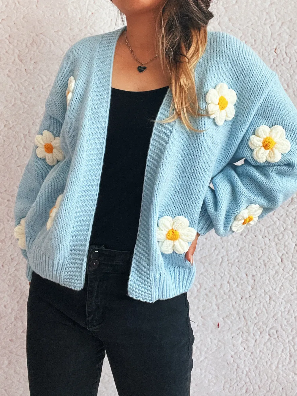 Flower Open Front Long Sleeve Cardigan, image 10