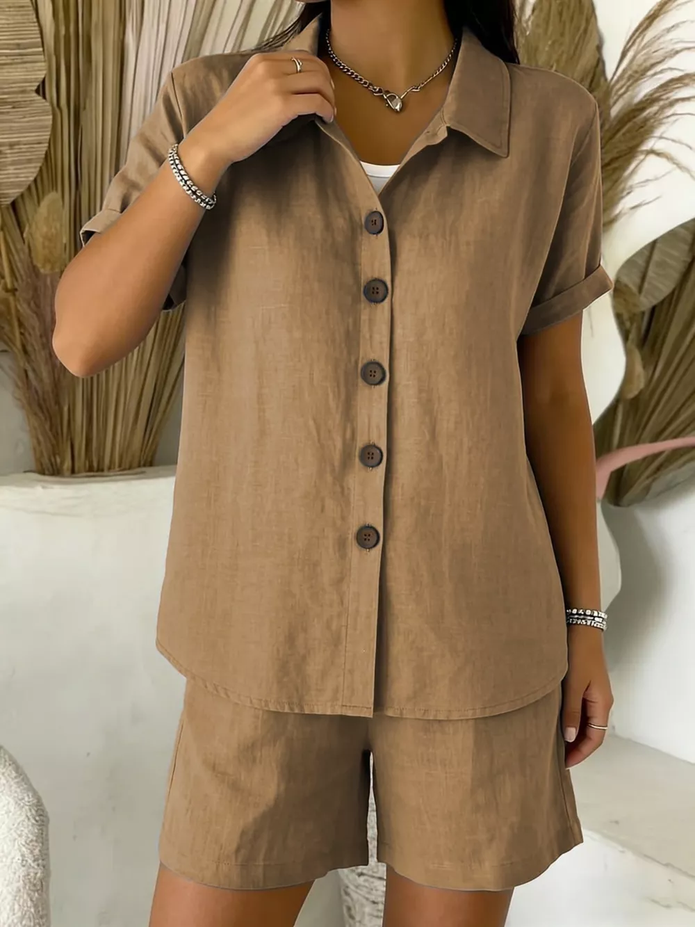 Full Size Button-Up Shirt and Shorts Set Plus Size, image 7