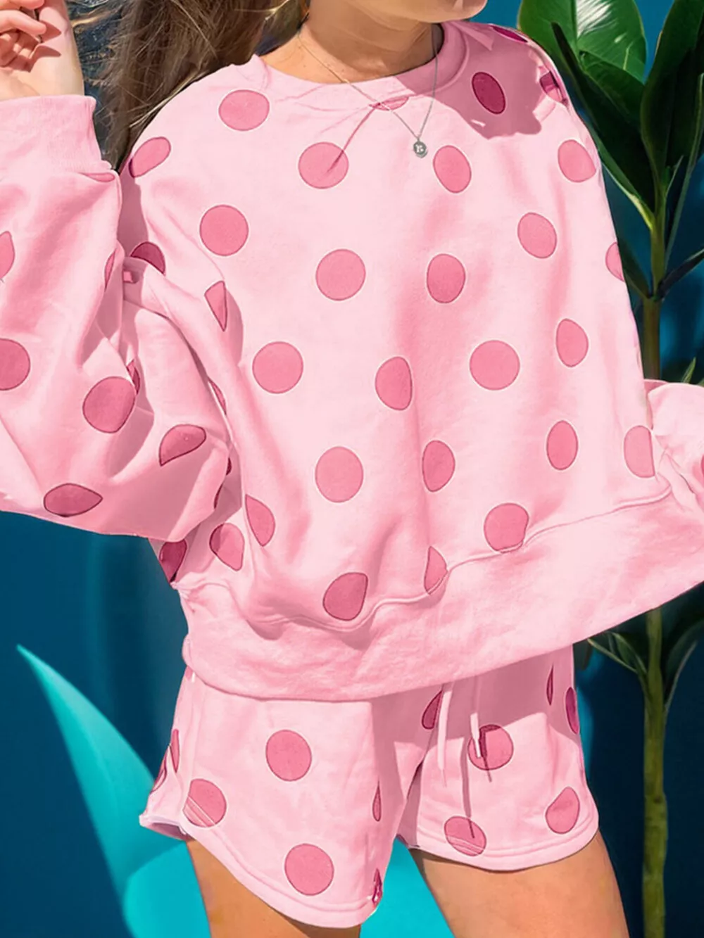 Polka Dot Crewneck Sweatshirt and Shorts Set, image 6