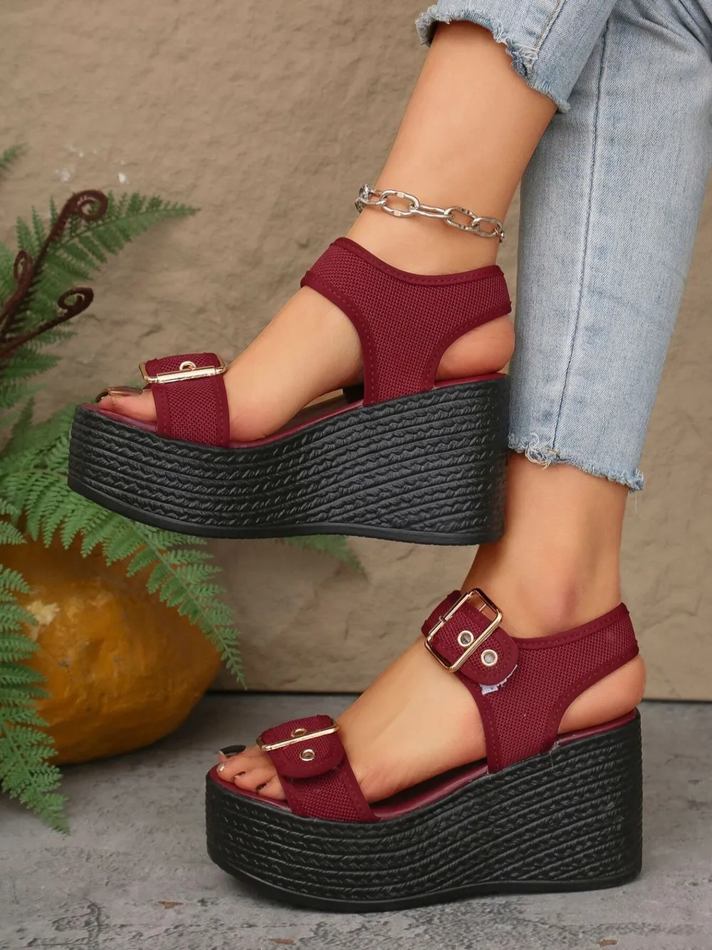 Buckled Platform Espadrille Wedge Sandals, image 6