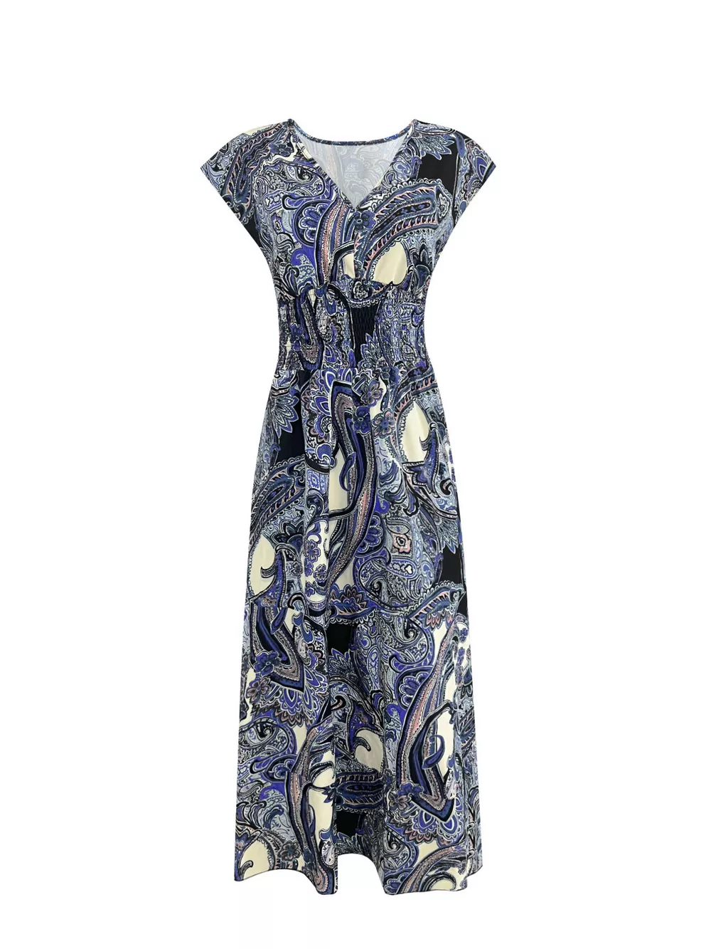 Printed V-Neck Cap Sleeve Maxi Dress, image 7