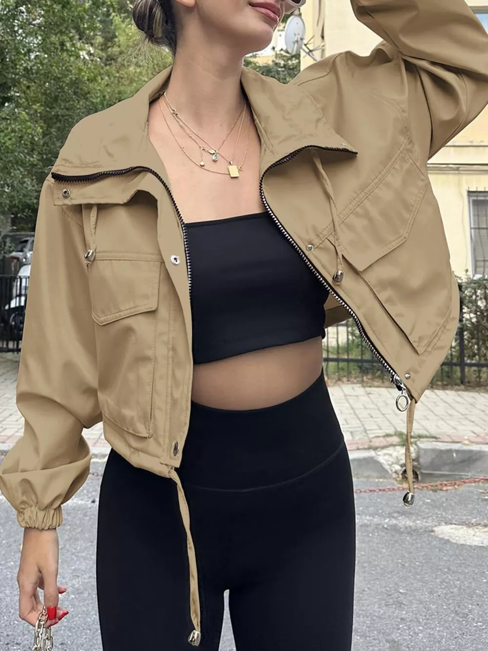 Drawstring Hem Zip Up Jacket, image 10
