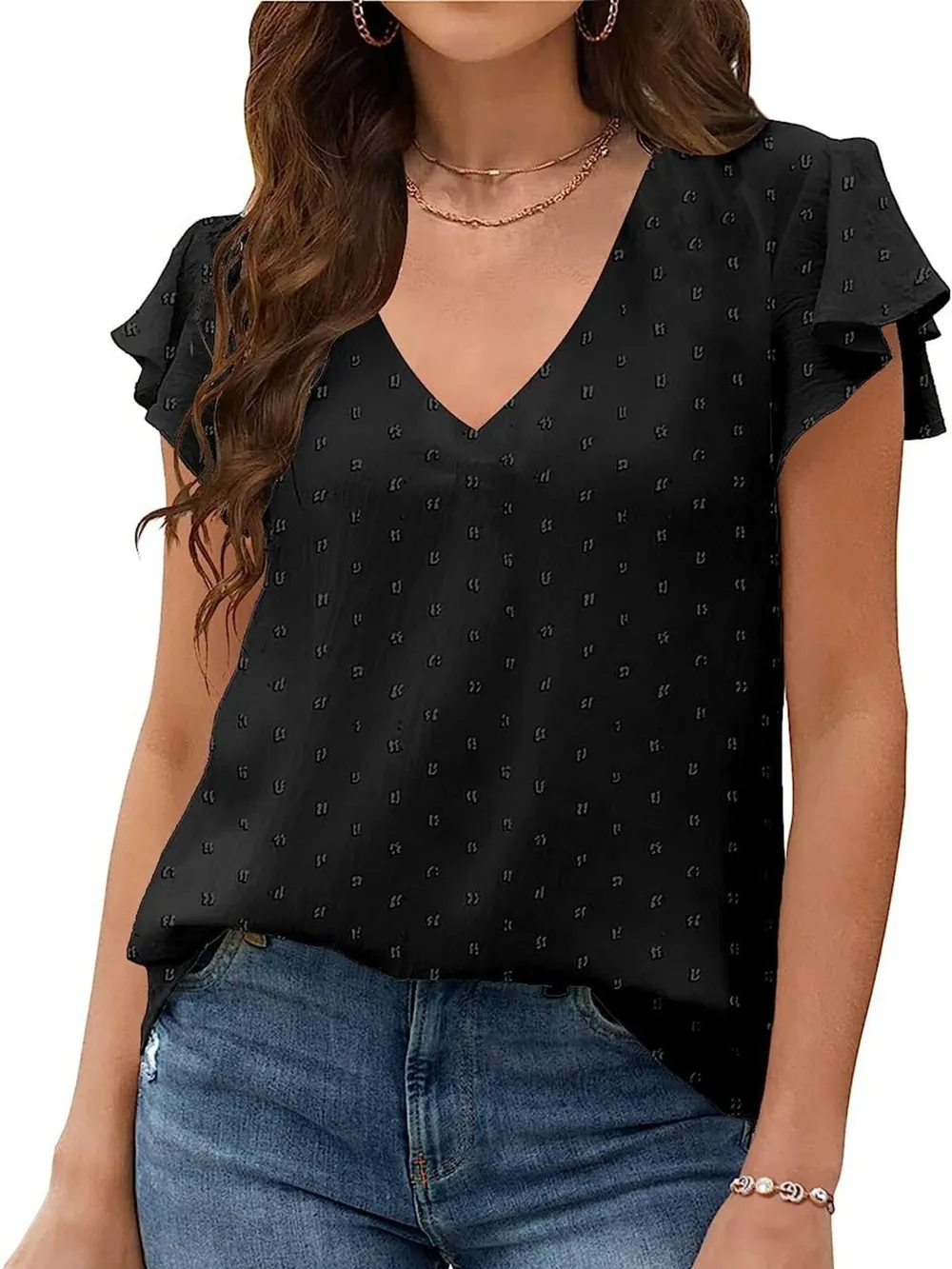 Flutter Sleeve V-neck Casual Blouse, image 15