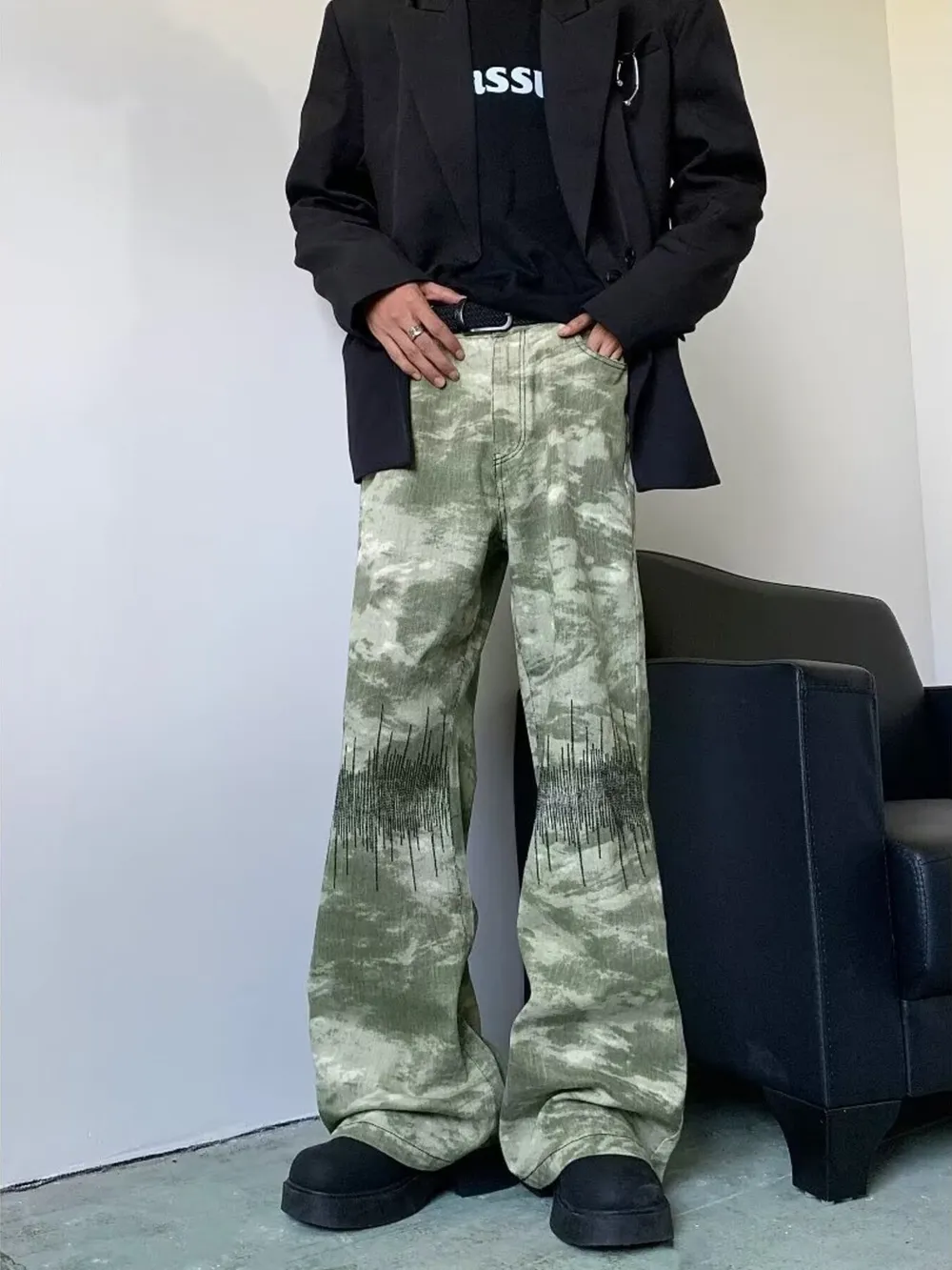 Men's Full Size Abstract Print Wide Leg Jeans Plus Size