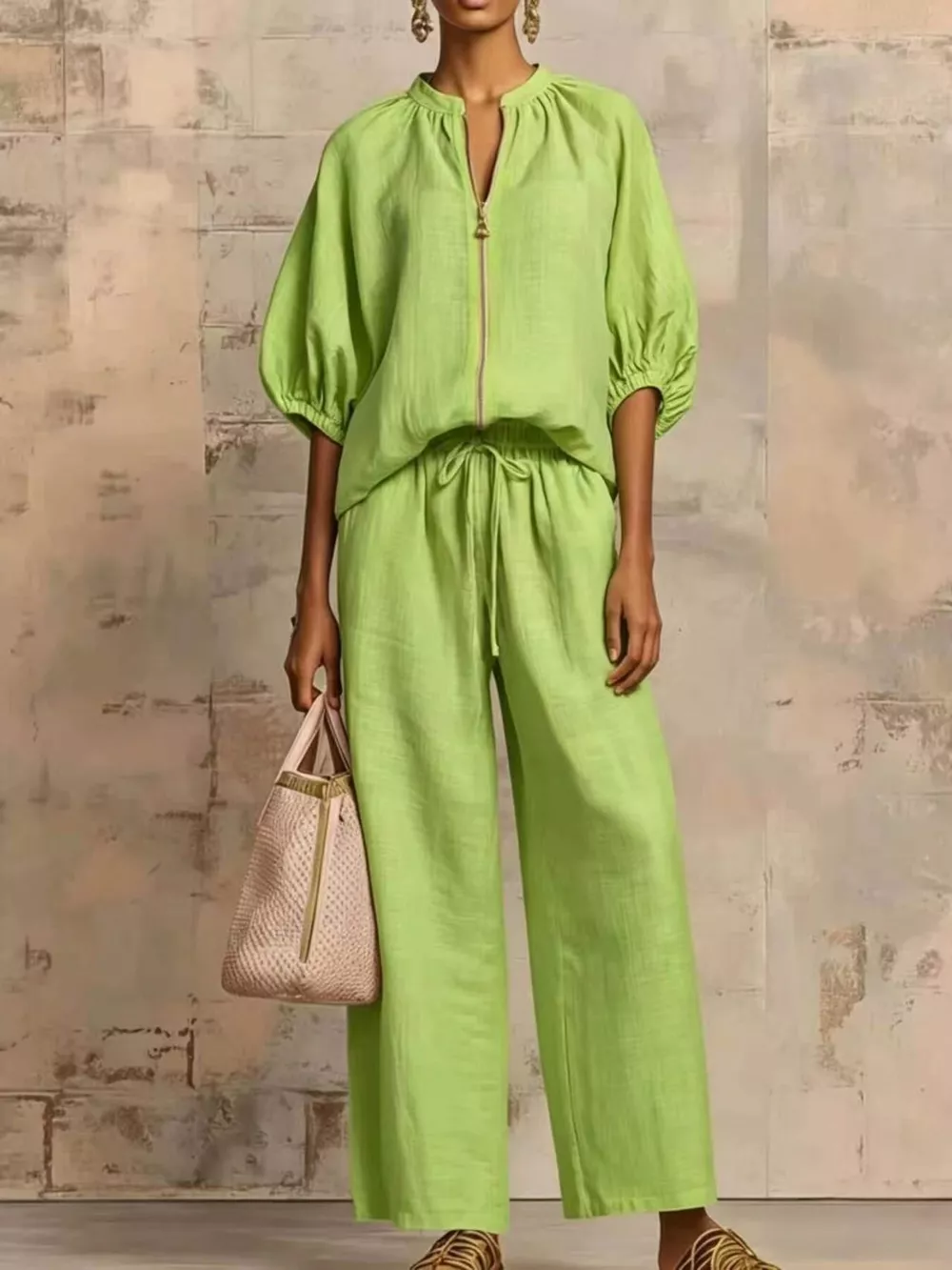 Full Size Zip-Front Top and Wide-Leg Pants Set Plus Size, image 16
