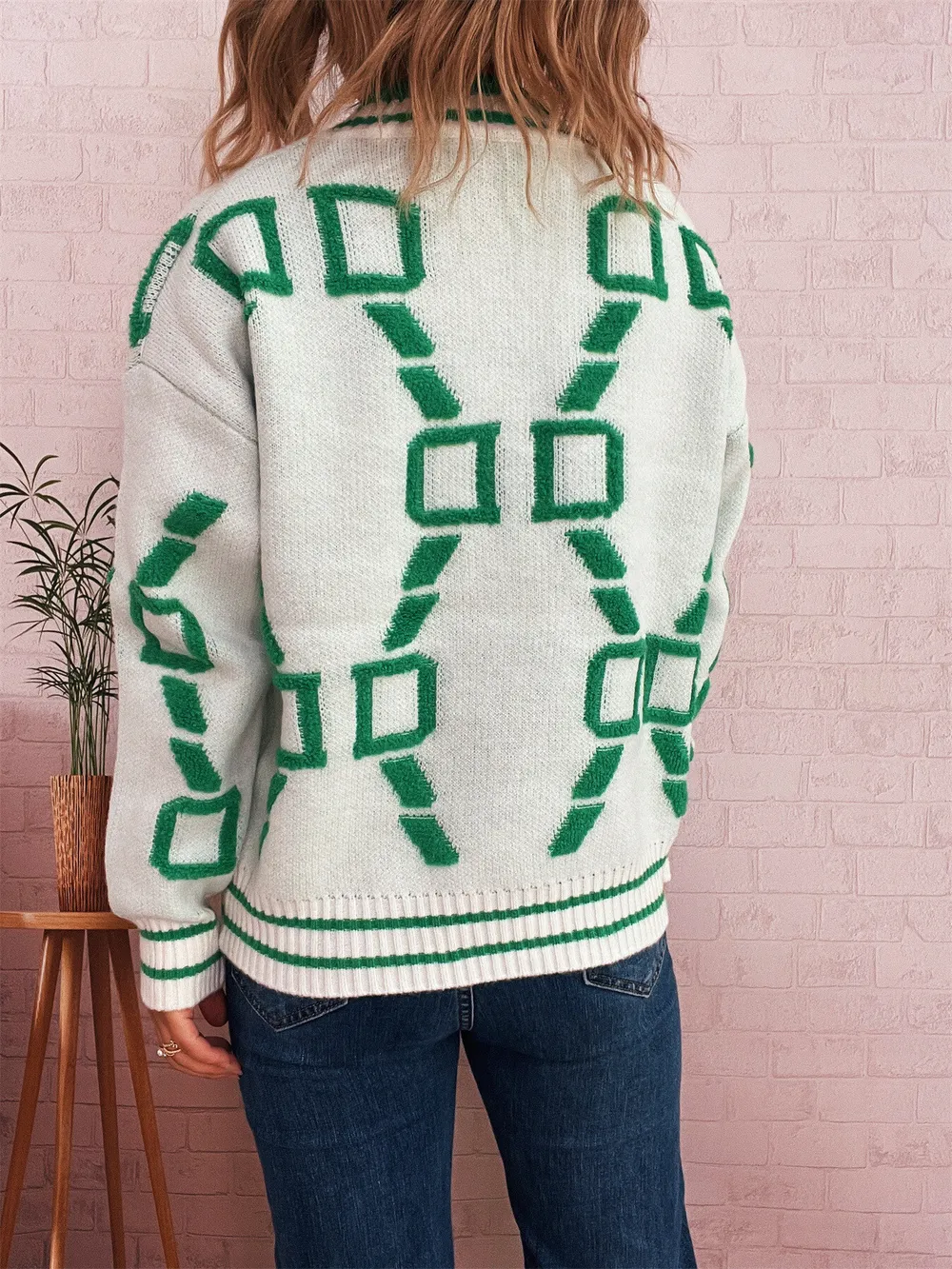 Contrast Round Neck Long Sleeve Sweater, image 17