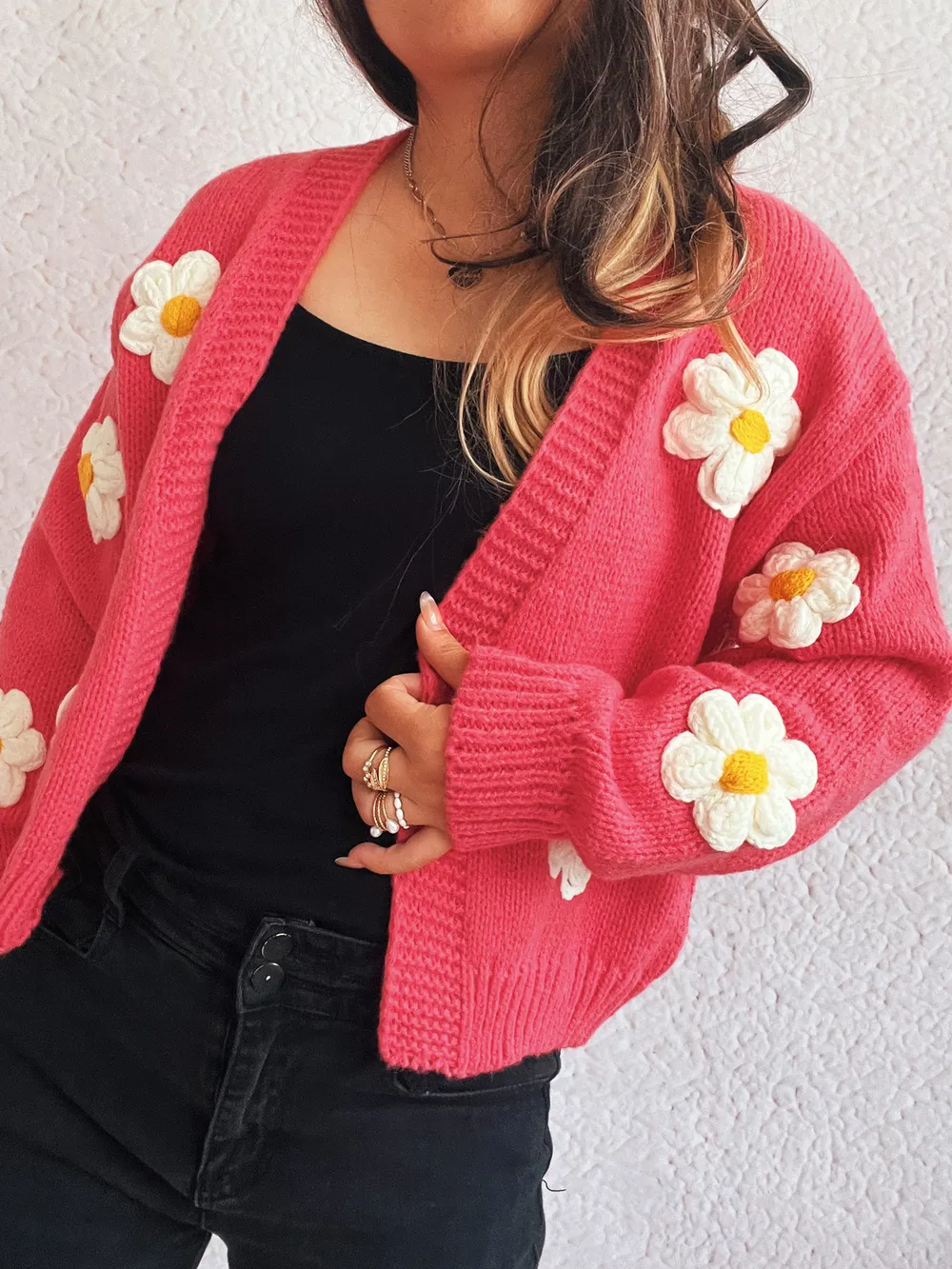 Flower Open Front Long Sleeve Cardigan, image 11