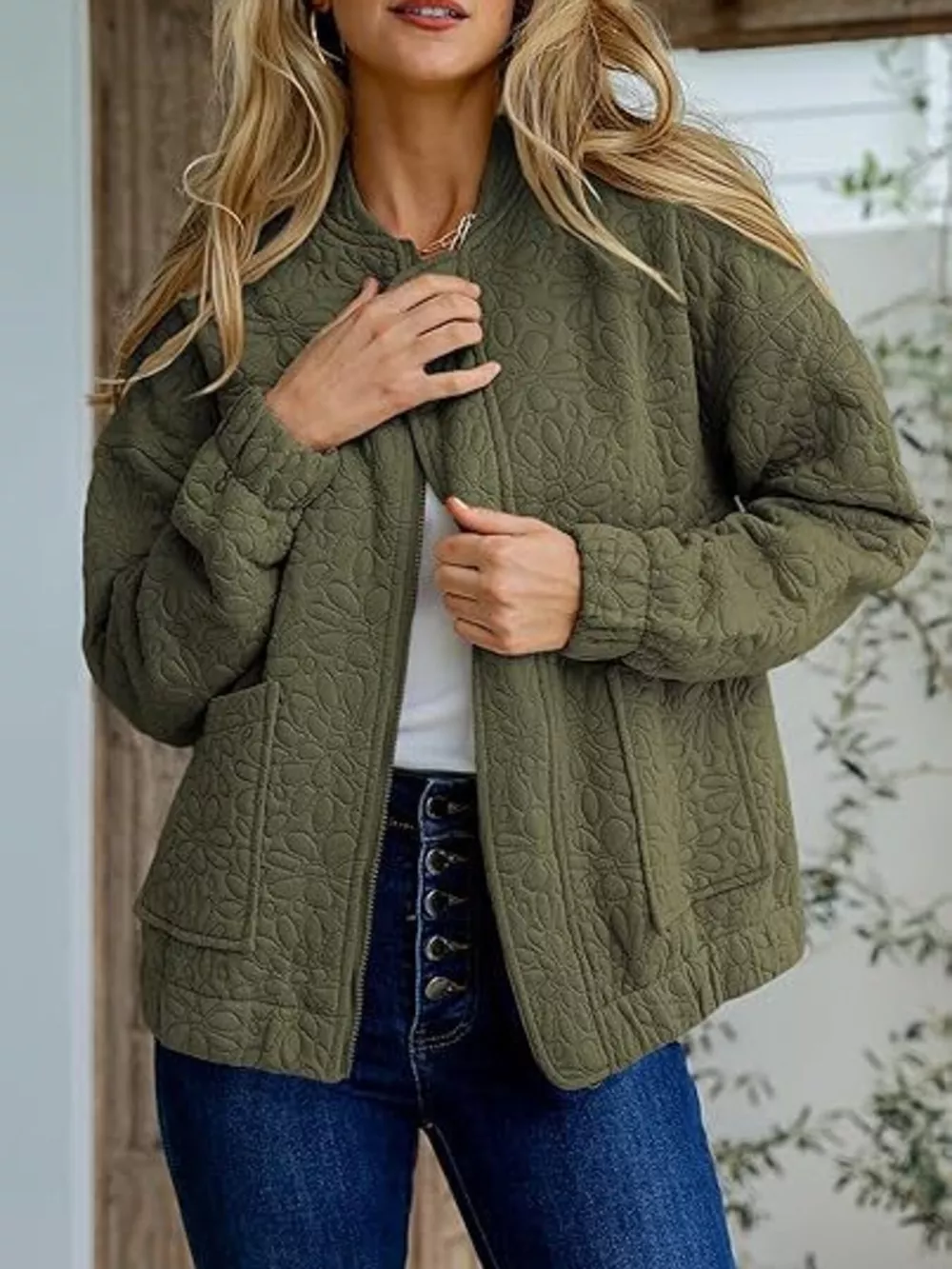 Floral Quilted Zip Up Jacket, image 3