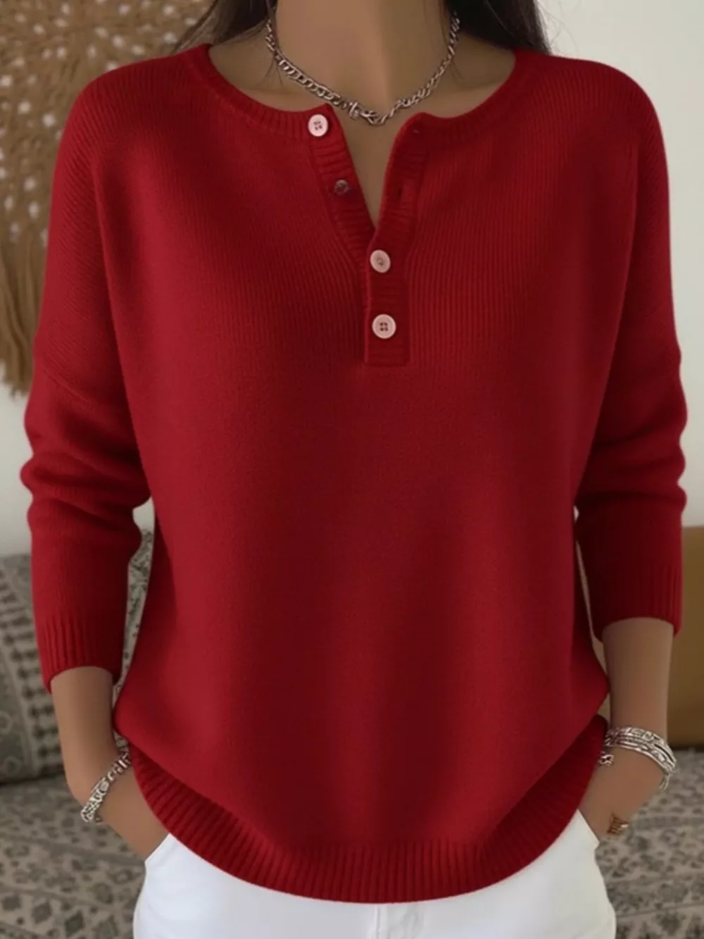 Full Size Button Detail Ribbed Knit Sweater Plus Size, image 8