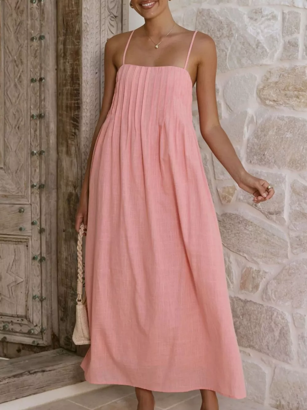 Pleated Bodice Midi Cami Dress, image 11