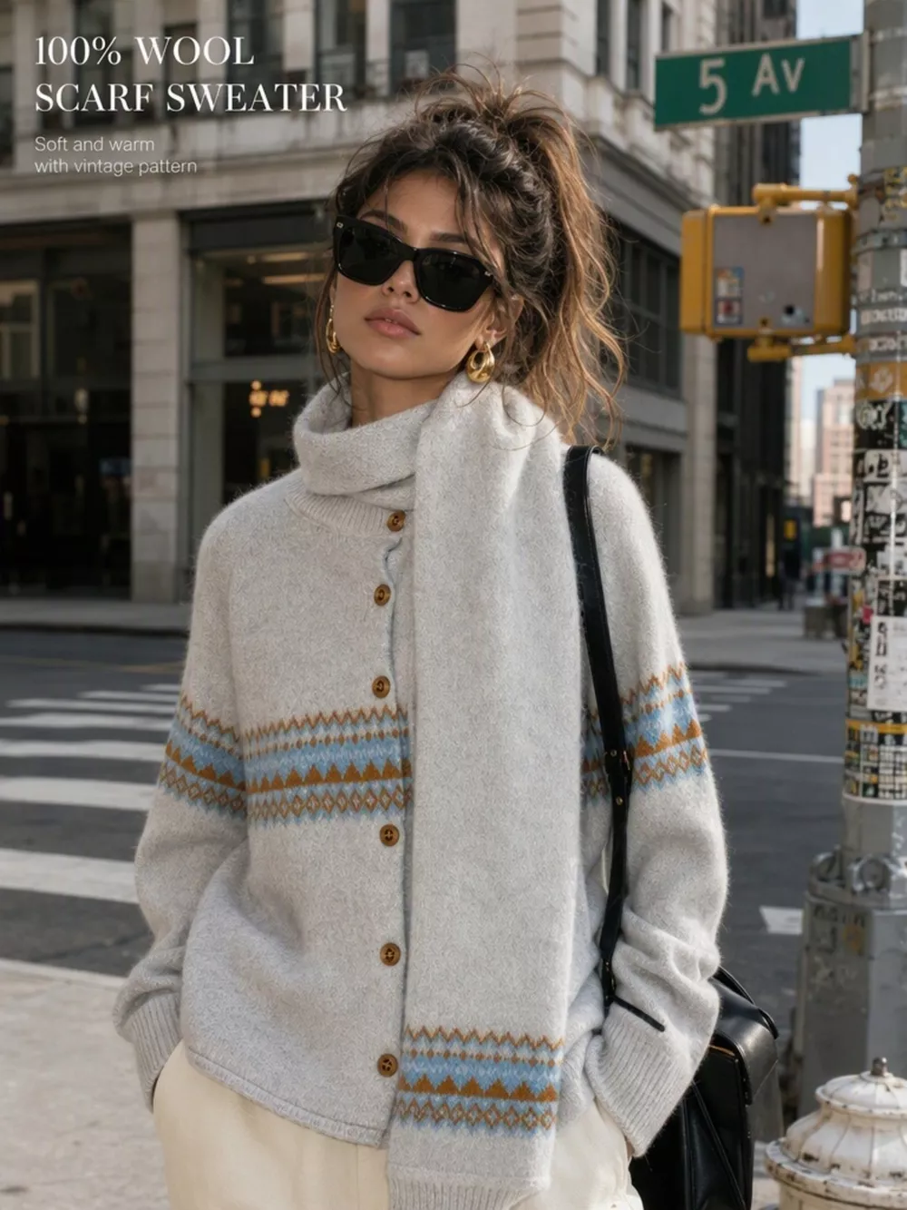Geometric Button Down Knit Cardigan, image 2