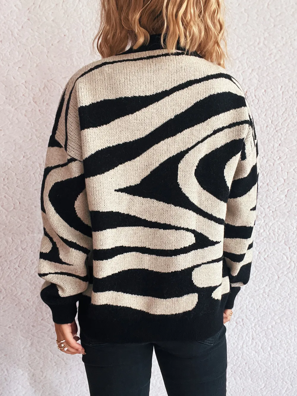 Zebra Print Round Neck Sweater, image 5