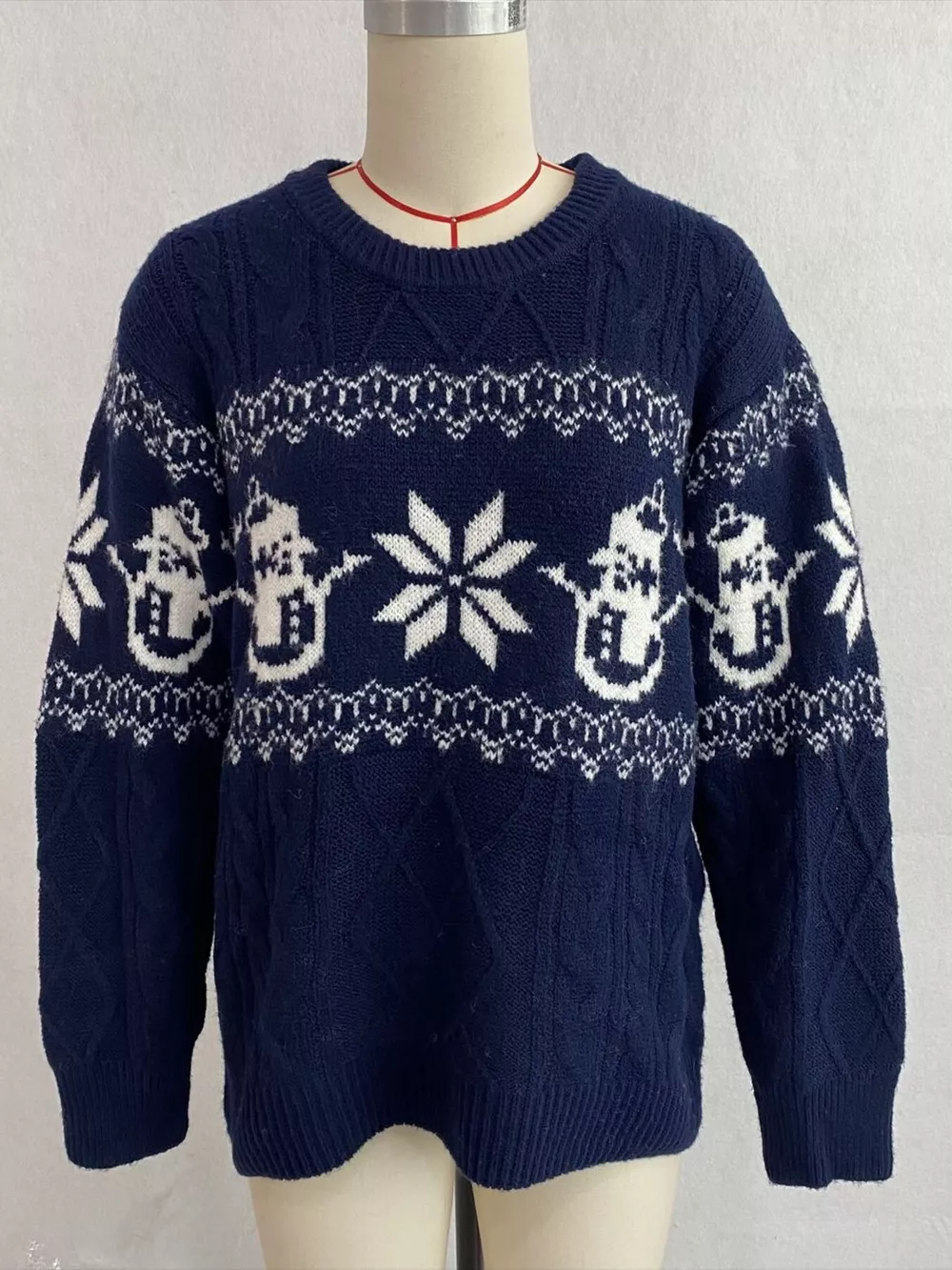 Christmas Snowman Pattern Cable Knit Sweater, image 14