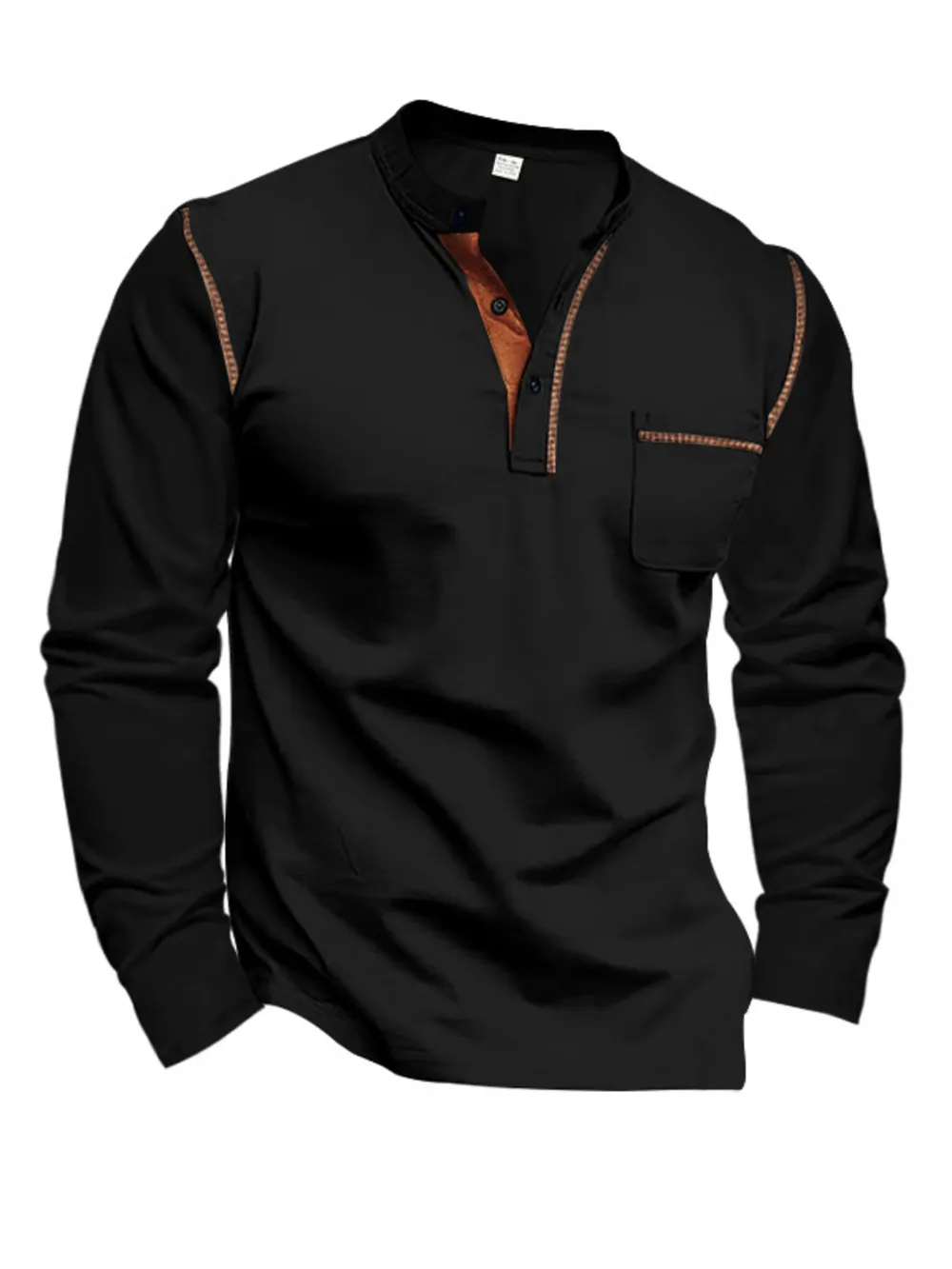 Men's Full Size Long Sleeve Polo with Contrast Trim Plus Size