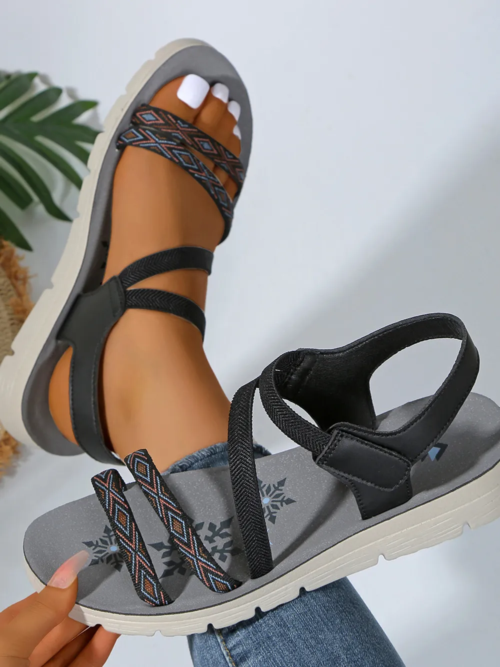 Open Toe Velcro Strap Sandals, image 5