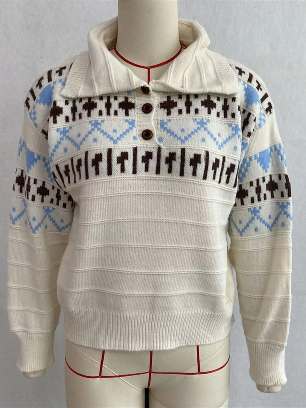 Vintage-Inspired Fair Isle Patterned Polo Sweater, image 6