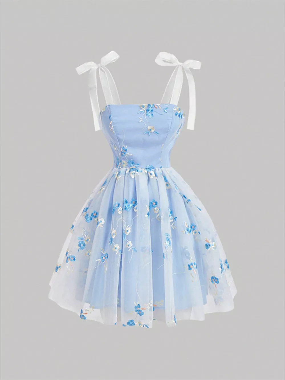 Floral Embroidered Tie Shoulder Dress